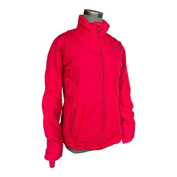 Adidas Women’s Red Quilted Ski Puffer Jacket Size 12 Zip Front Winter Coat - Picture 4 of 7